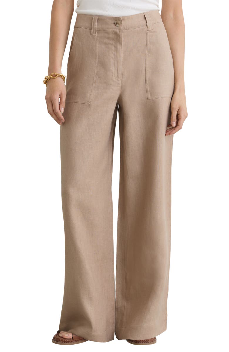 Reiss Ashby Wide Leg Linen Pants, Main, color, Neutral