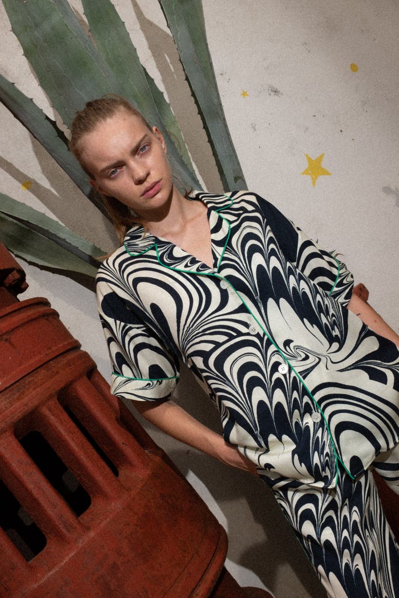 Dream Button-Up Printed Camp Shirt, Alternate, color, Nuva Black