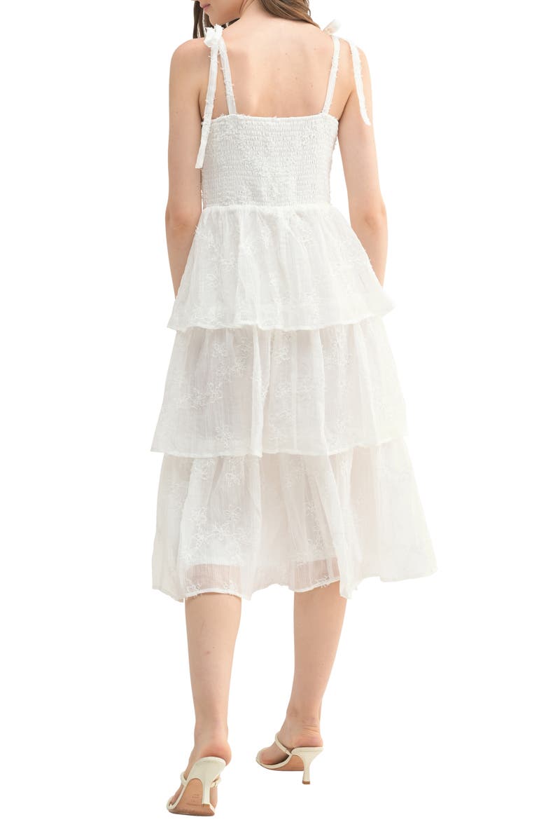 Emboidered Tiered Ruffle Midi Dress, Alternate, color, WHITE
