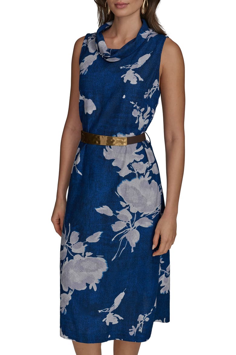 Floral Sleeveless Linen Blend Sheath Dress, Alternate, color, MARBELLA M