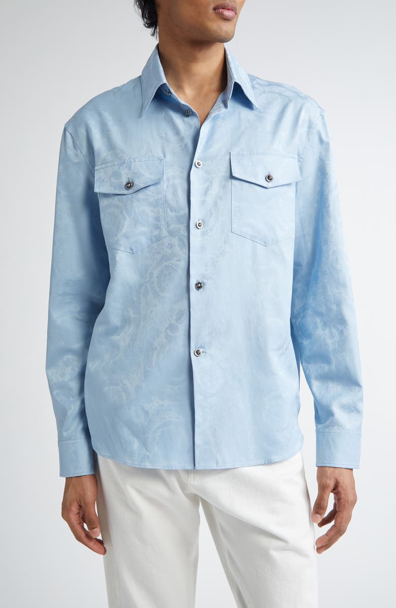 Versace Barocco Jacquard Button-Up Shirt, Main, color, 
