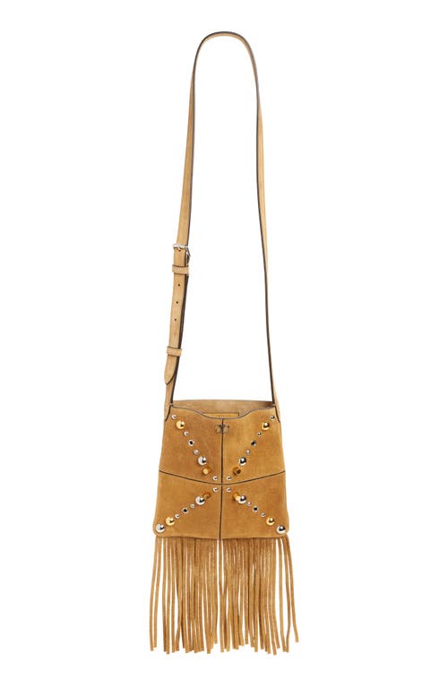 Valentino Garavani Small Nellcote Fringe Stud Suede Crossbody Bag In Beige