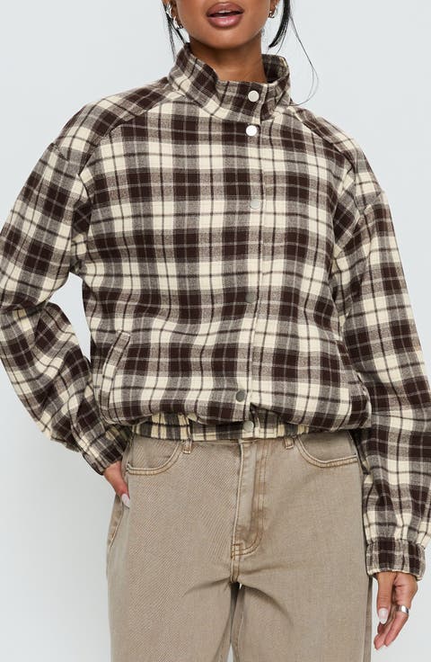 Khodana Plaid Funnel Neck Jacket