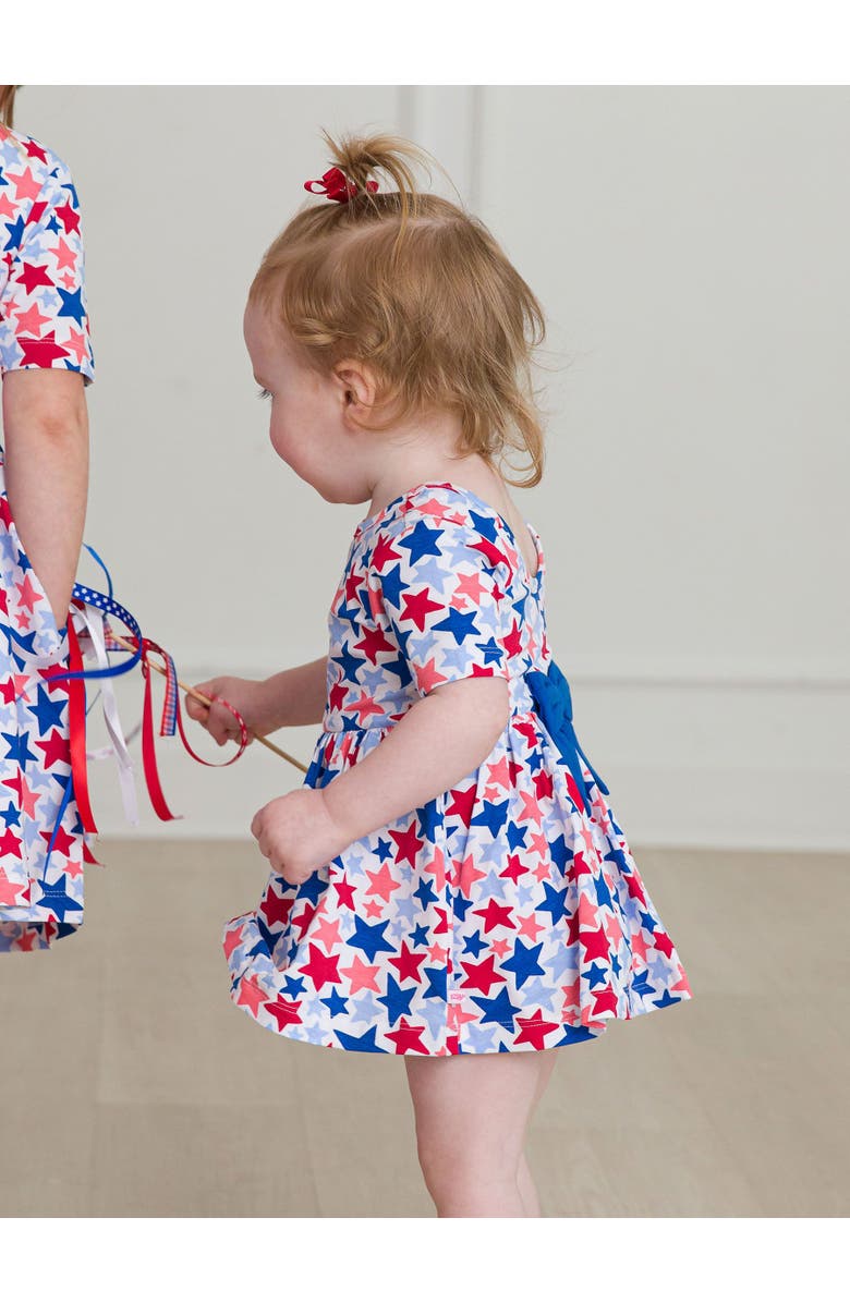 RuffleButts Baby/Toddler Knit Short Sleeve Twirl Romper, Alternate, color, Star-Spangled