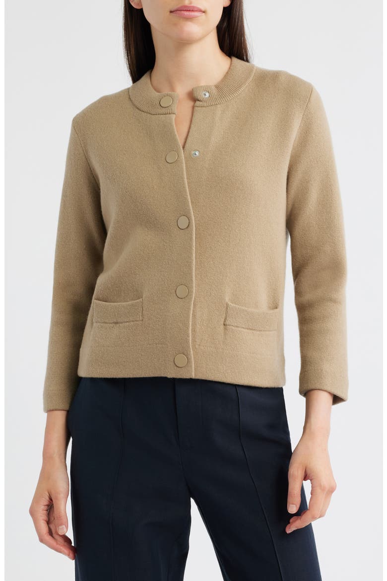 Shrunken Wool & Cashmere Snap Cardigan, Alternate, color, FAWN