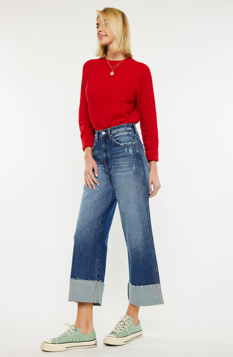 KanCan Lynn 90's Cropped Wide Leg Jeans, Alternate, color, Medium Wash
