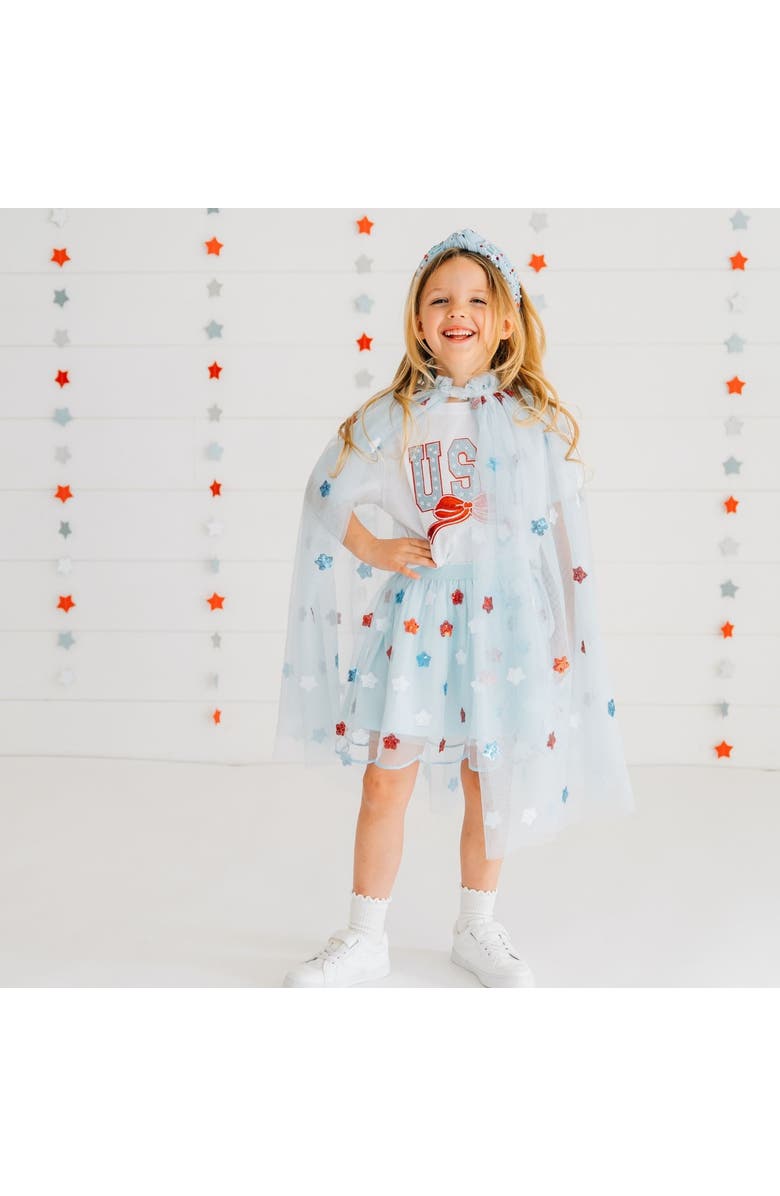 Sweet Wink USA Sequin Stars Cape, Alternate, color, Light Blue