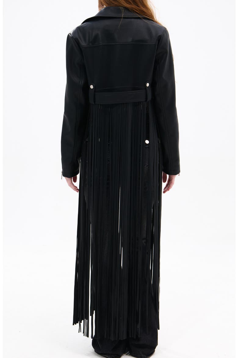 Maxi Fringe Faux Leather Moto Jacket, Alternate, color, BLACK