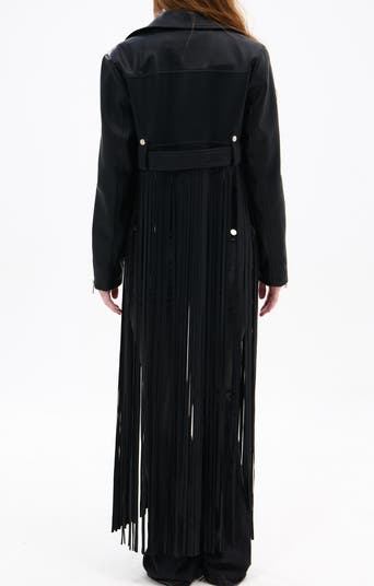Maxi Fringe Faux Leather Moto Jacket