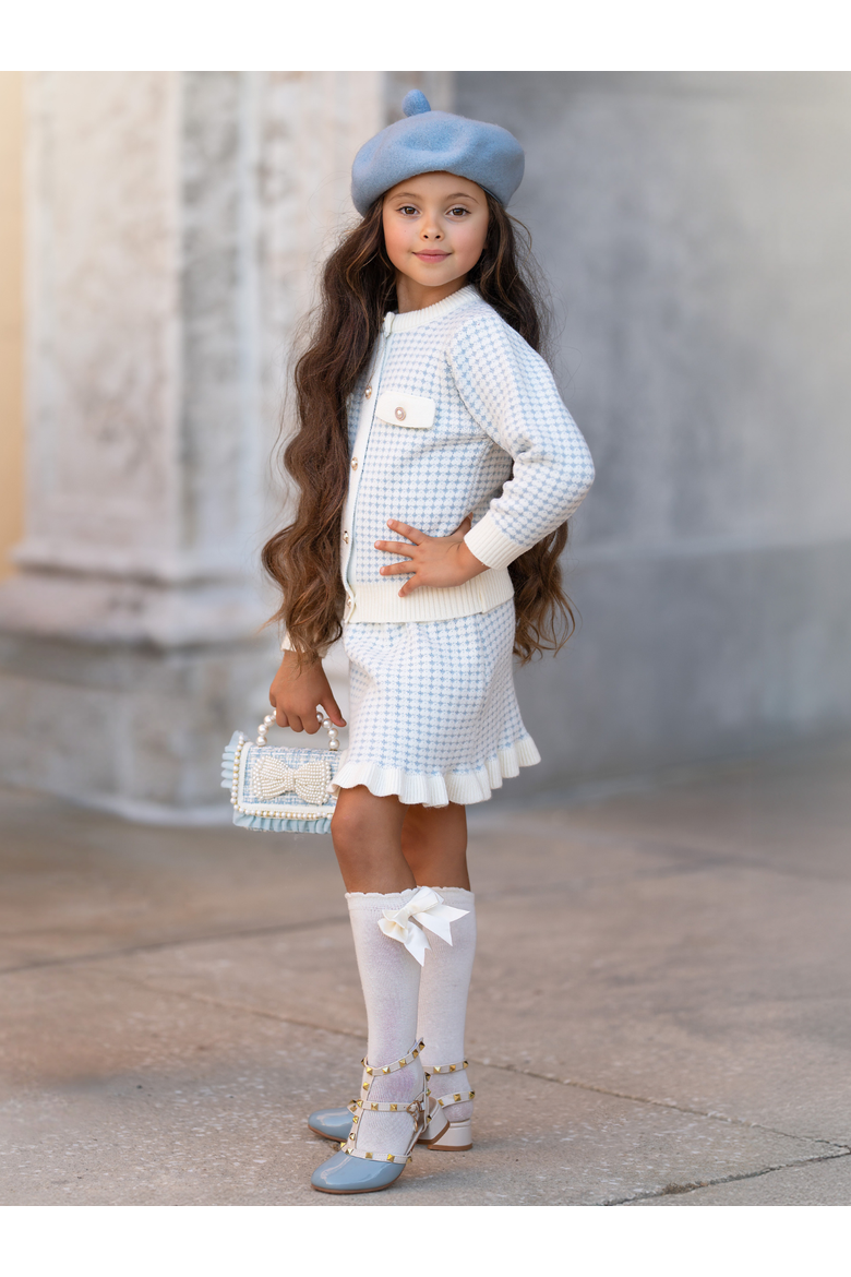 Cute Knit Cardigan and Ruffle Skirt Set, Alternate, color, Blue