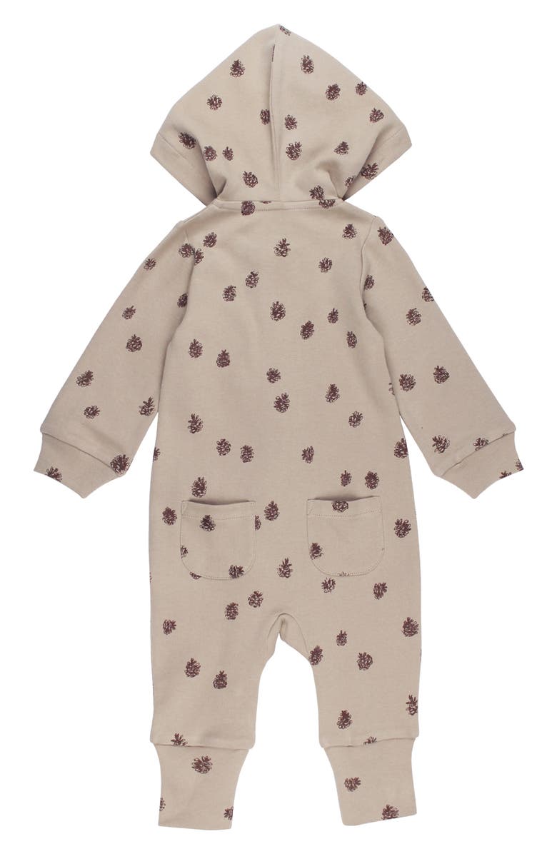 L'ovedbaby Print Organic Cotton Hooded Romper, Alternate, color, Oatmeal Pinecone