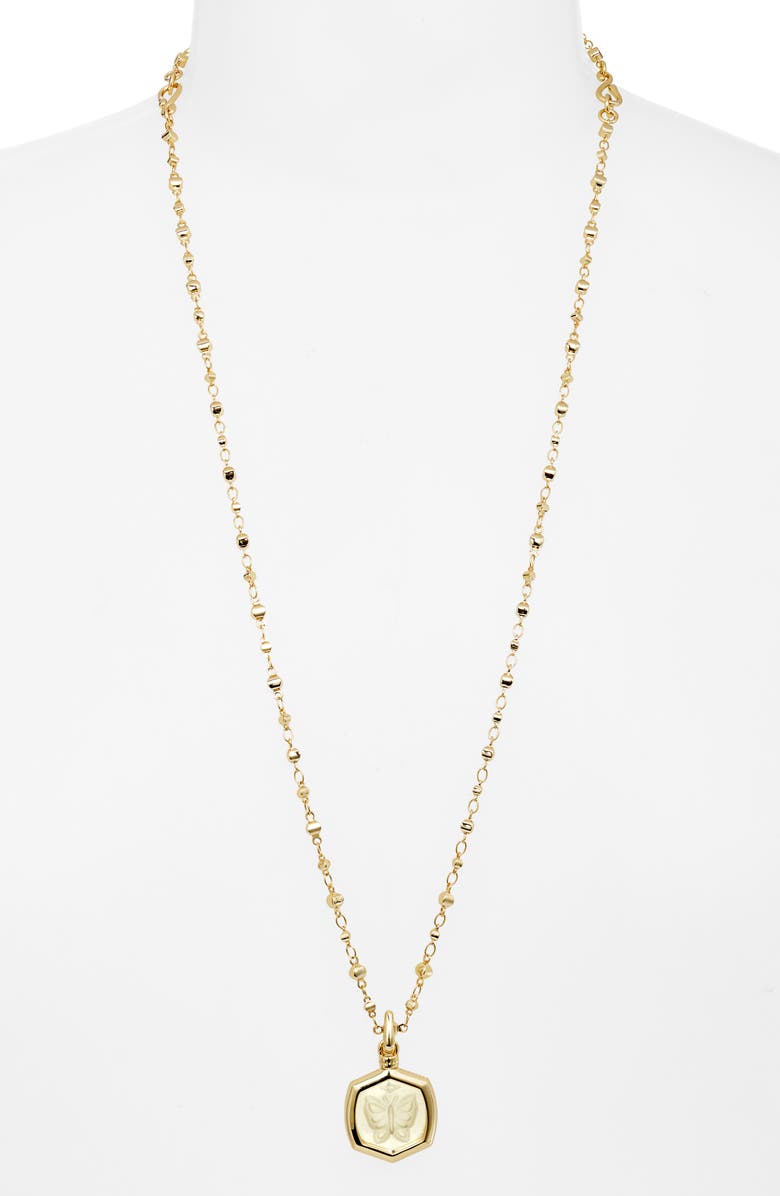 Kendra Scott Davie Intaglio Pendant Necklace, Alternate, color, Gld Clear Glss Btfly