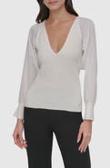 DKNY V-Neck Mixed Media Sweater