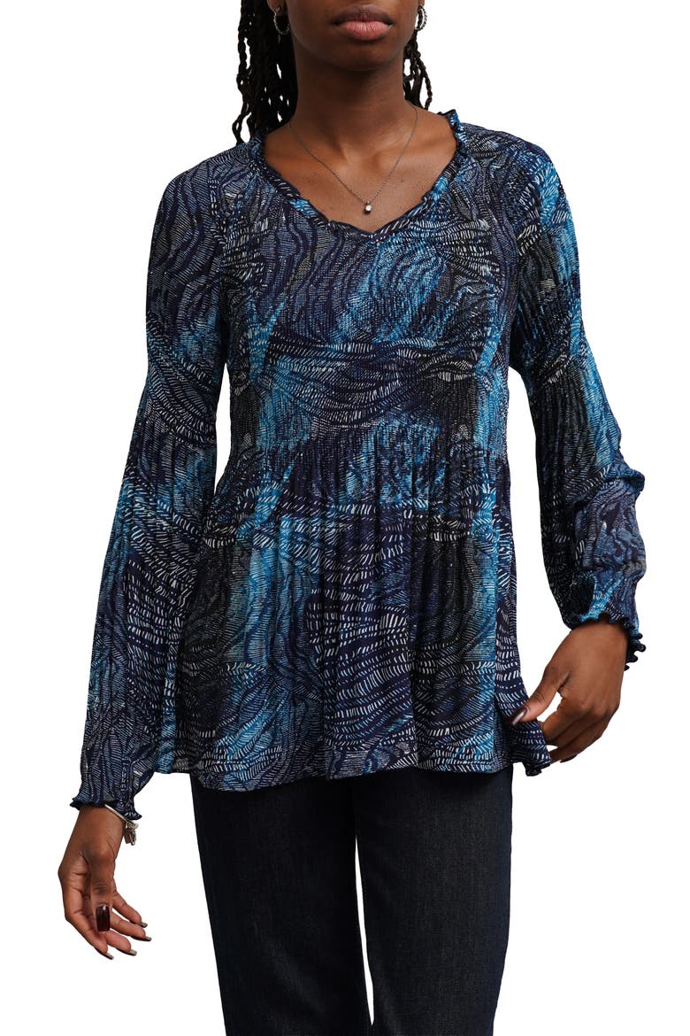 Ruffled V-Neck A-Line Top, Main, color, KIM BLUE
