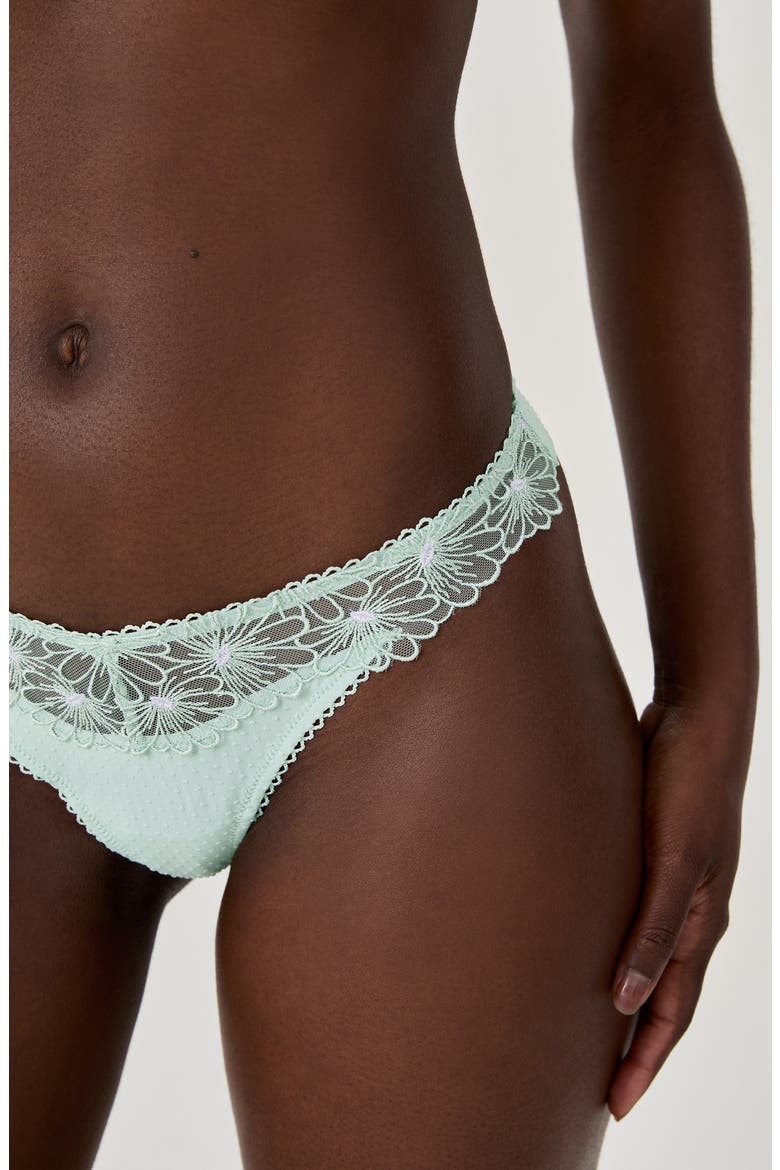 Daisy Embroidered Tanga Thong, Alternate, color, CELADON
