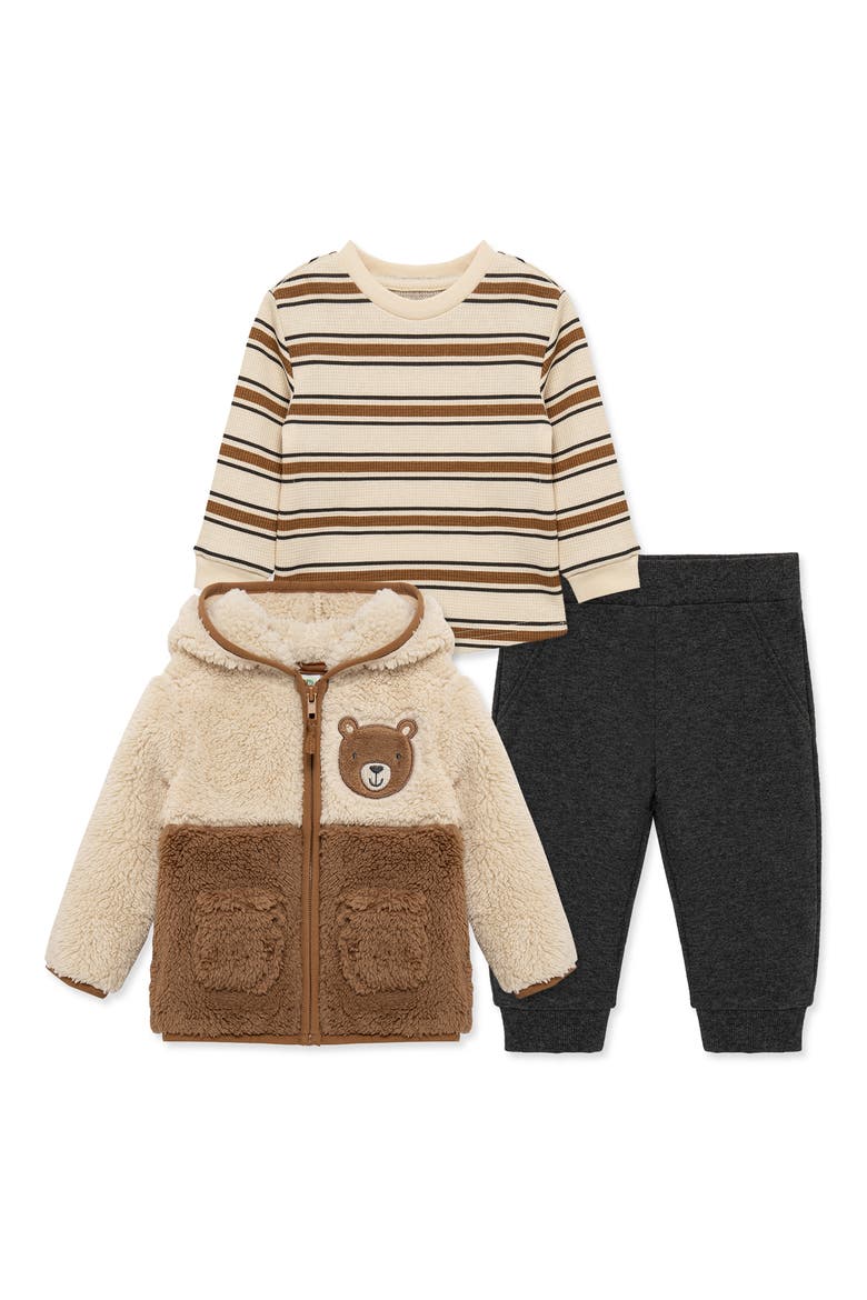 Bear High Pile Fleece Jacket, T-Shirt & Joggers Set, Main, color, TAN