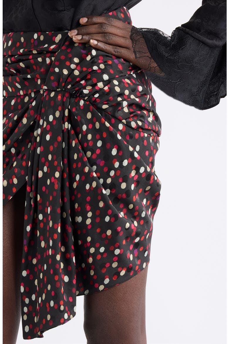 Ovia Polka Dot Asymmetric Gathered Miniskirt, Alternate, color, BLACK/ RED