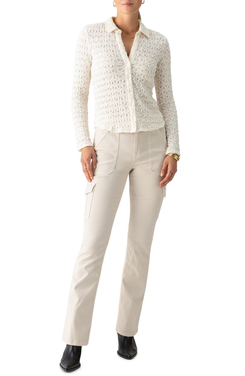 Sanctuary Dreamgirl Lace Button-Up Shirt, Alternate, color, Milk