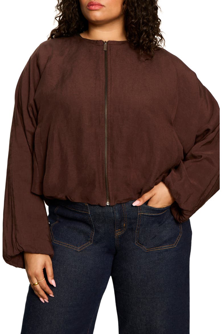 Linen Blend Bubble Jacket, Alternate, color, RICH SOIL BROWN