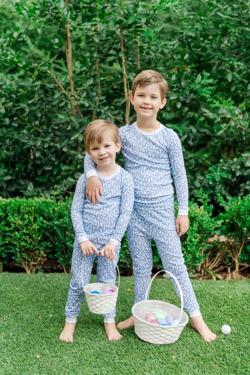 Shop Lila And Hayes Grayson Boys' Pajama Pant Set In Easter Time Blue
