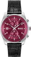 BOSS Skytraveller Chronograph Croc Embossed Leather Strap Watch, 44mm