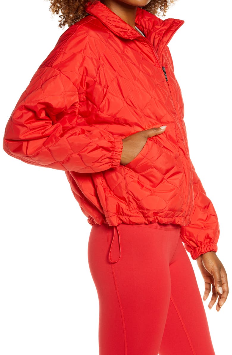 Zella Quilted Bomber Jacket, Alternate, color, Red Firelight