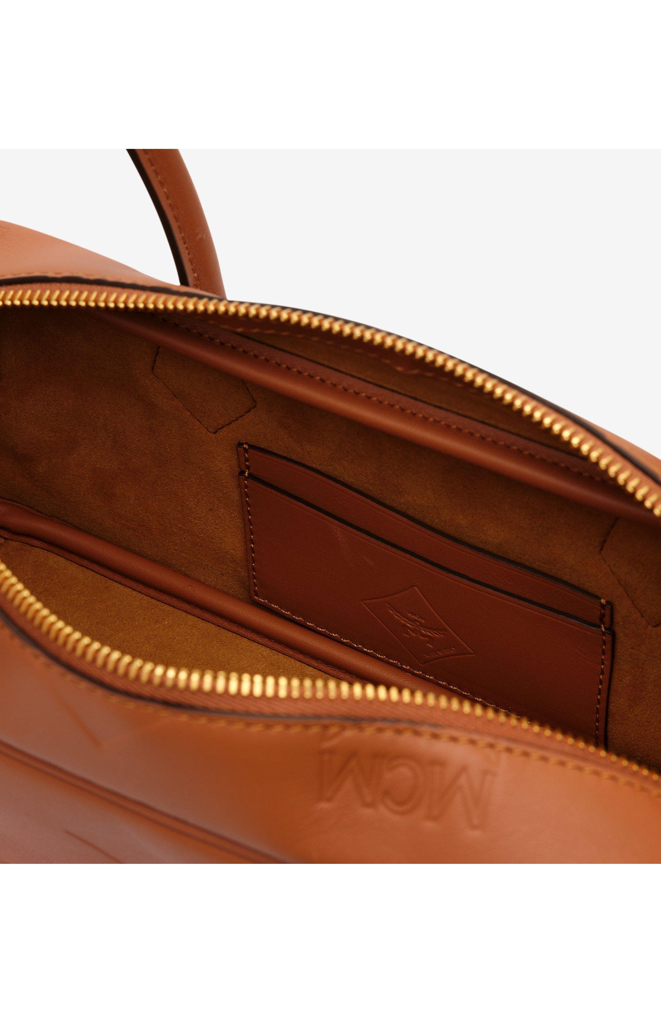 MCM Small Aren East West Shoulder Bag in Maxi Monogram Leather, Alternate, color, Mocha Bisque