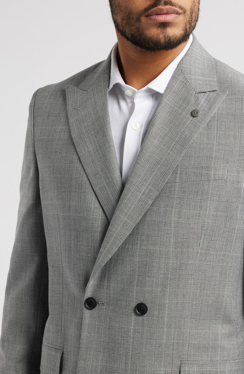 AllSaints Ridley Slim Fit Double Breasted Grey Glen Plaid Suit, Alternate, color, Light Grey