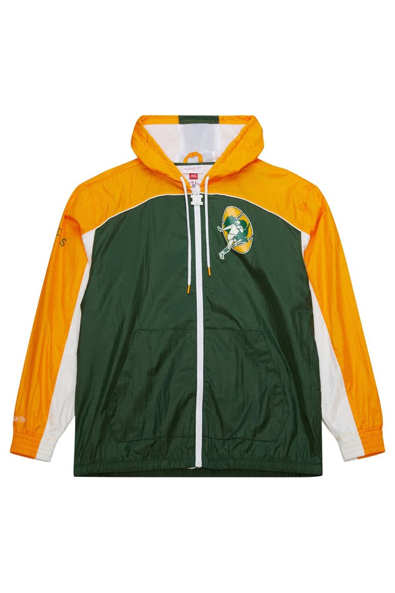 Men's Mitchell & Ness White Green Bay Packers Big Shot Premium Full-Zip Windbreaker, Alternate, color, White