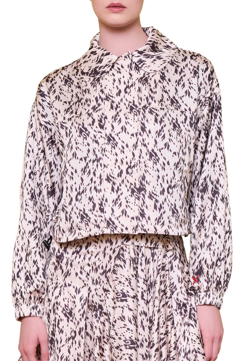 The Party Edit Satin Cropped Bomber Jacket, Alternate, color, Beige