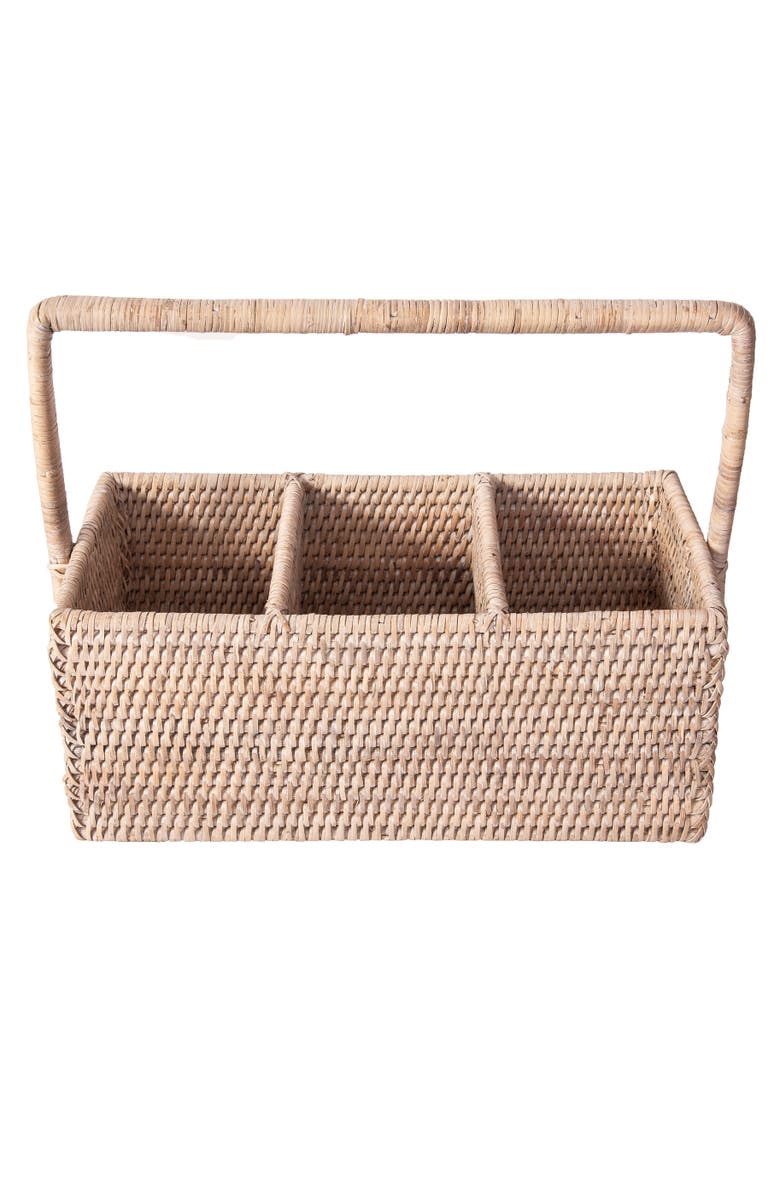 Artifacts Trading Company<sup>™</sup> Artifacts Rattan 3 Section Caddy/Cutlery Holder with Handle, Alternate, color, White Wash