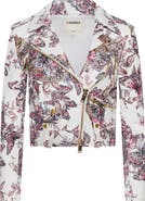 L'AGENCE Blakely Butterfly Leopard Print Crop Leather Biker Jacket