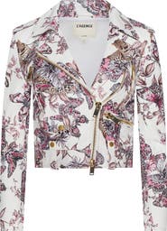 L'AGENCE Blakely Butterfly Leopard Print Crop Leather Biker Jacket