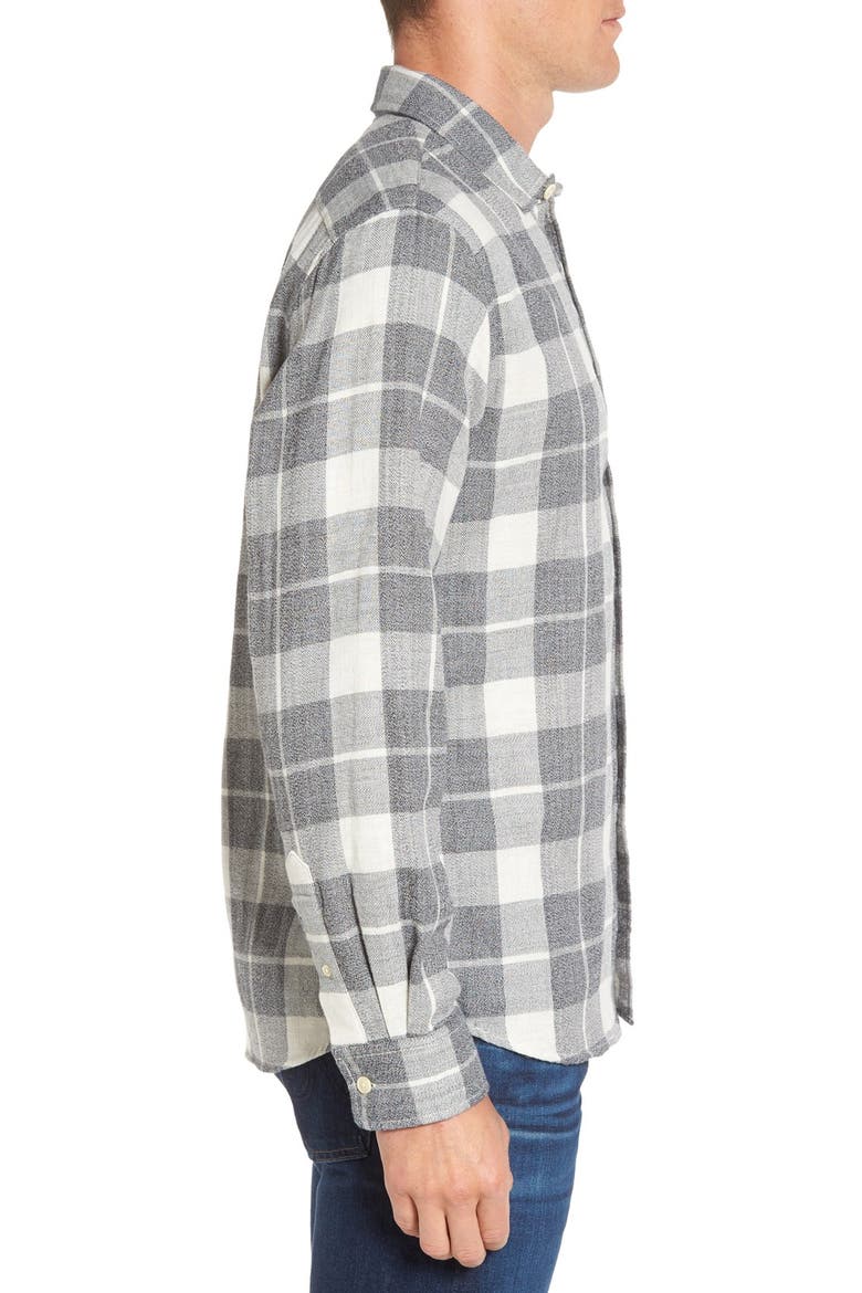 Devon Trim Fit Plaid Herringbone Sport Shirt, Alternate, color, GREY