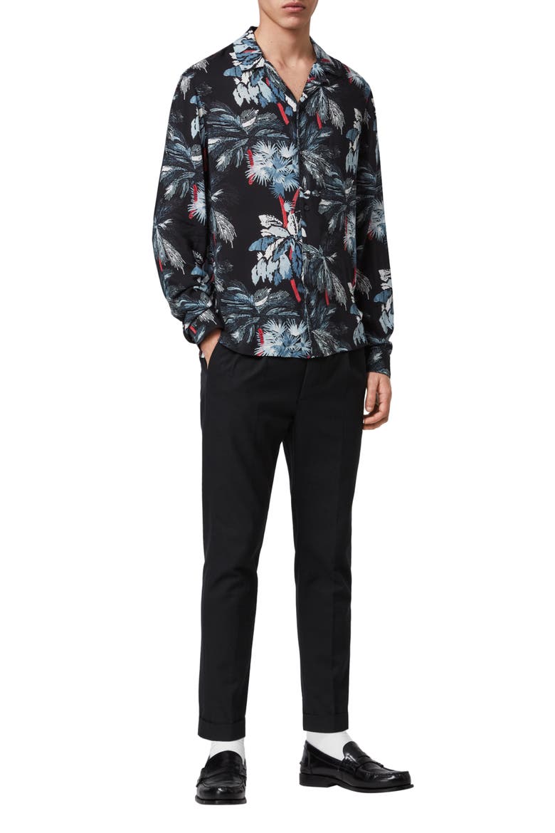 Monteverde Long Sleeve Button-Up Camp Shirt, Alternate, color, JET BLACK