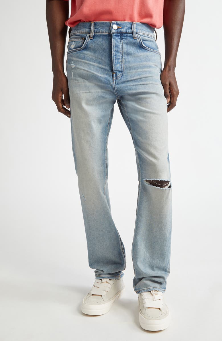 AMIRI Slash Ripped Slim Fit Jeans, Main, color, Antique Indigo