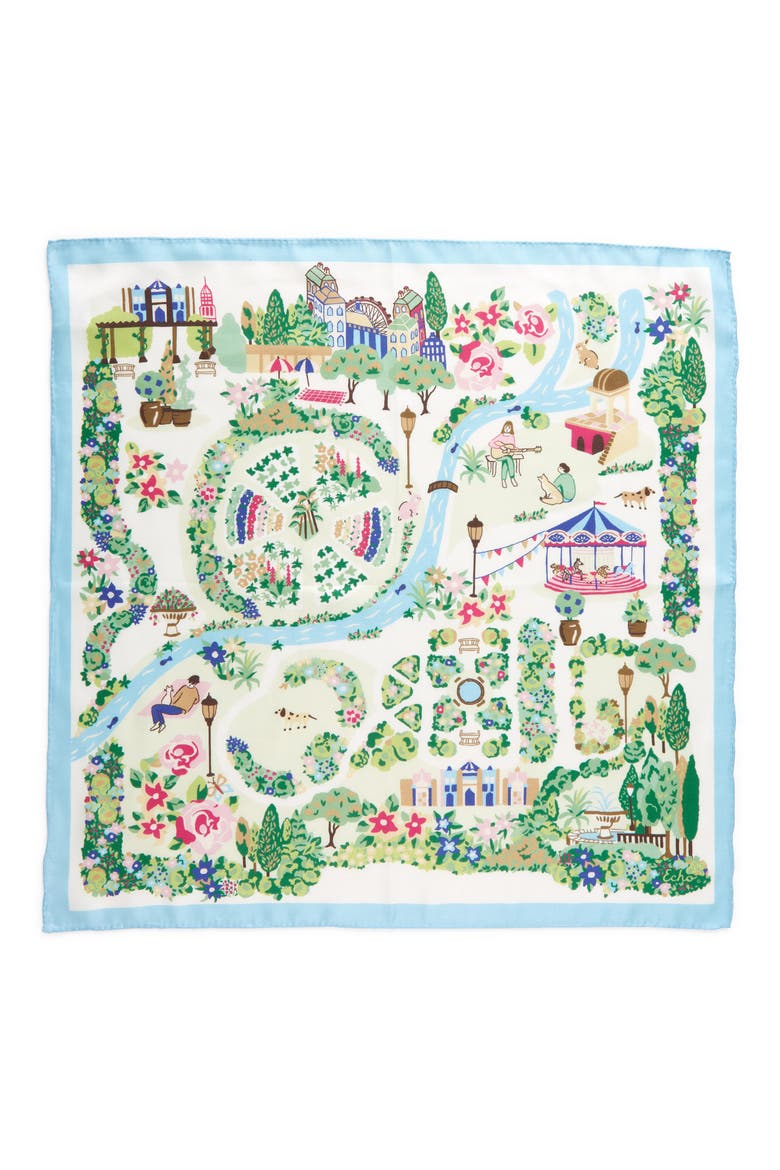 Garden Map Silk Bandana, Alternate, color, SKY BLUE