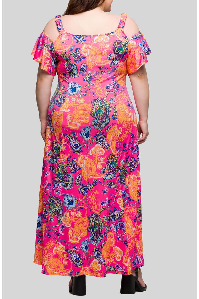 Printed Cold Shoulder Jersey Maxi Dress, Alternate, color, PINK MULTI
