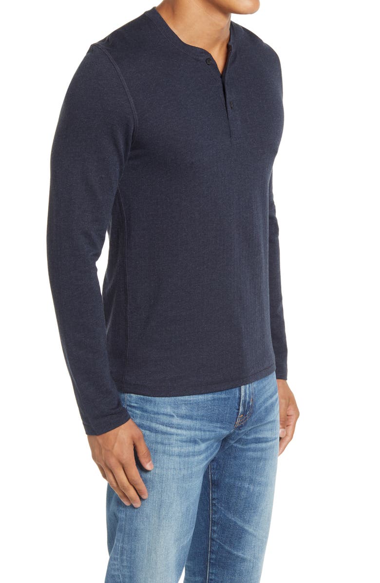 Billy Reid Herringbone Terry Long Sleeve Henley T-Shirt, Alternate, color, True Navy
