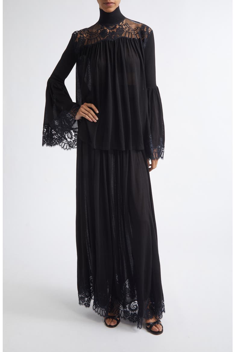 Valiant High Waist Lace Trim Maxi Skirt, Alternate, color, BLACK