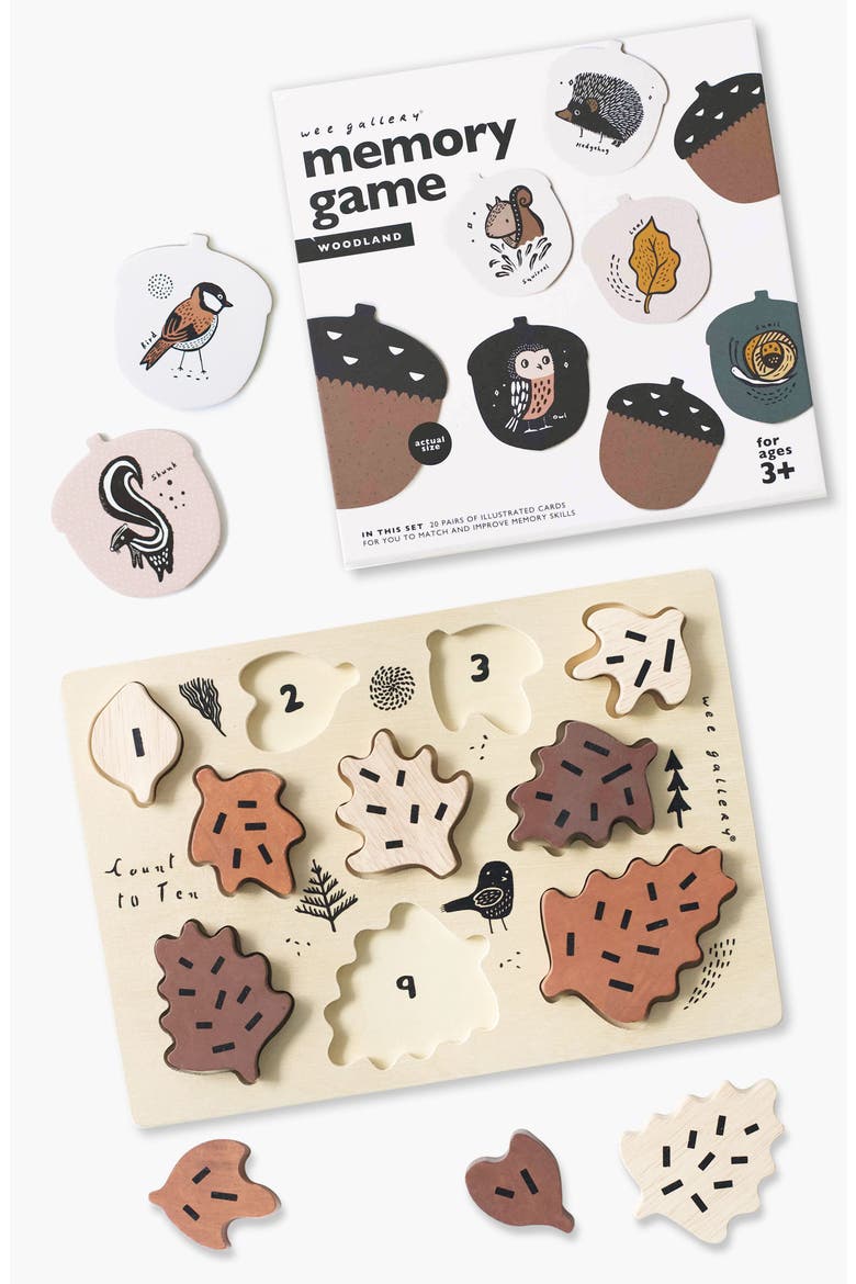 Woodland Memory Game and Counting Leaves Wooden Tray Puzzle  Bundle, Main, color, Woodland