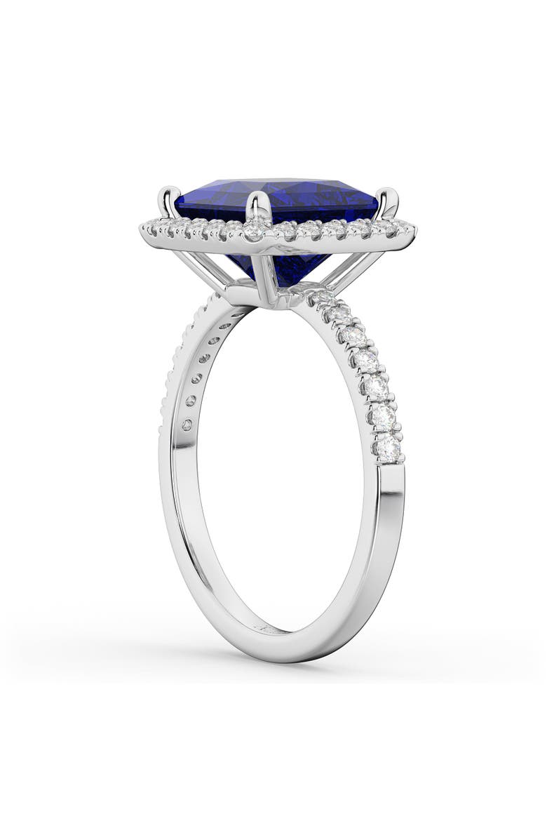 Princess Halo Blue Sapphire & Diamond Ring 14K Gold, Alternate, color, 3.47ct/White Gold