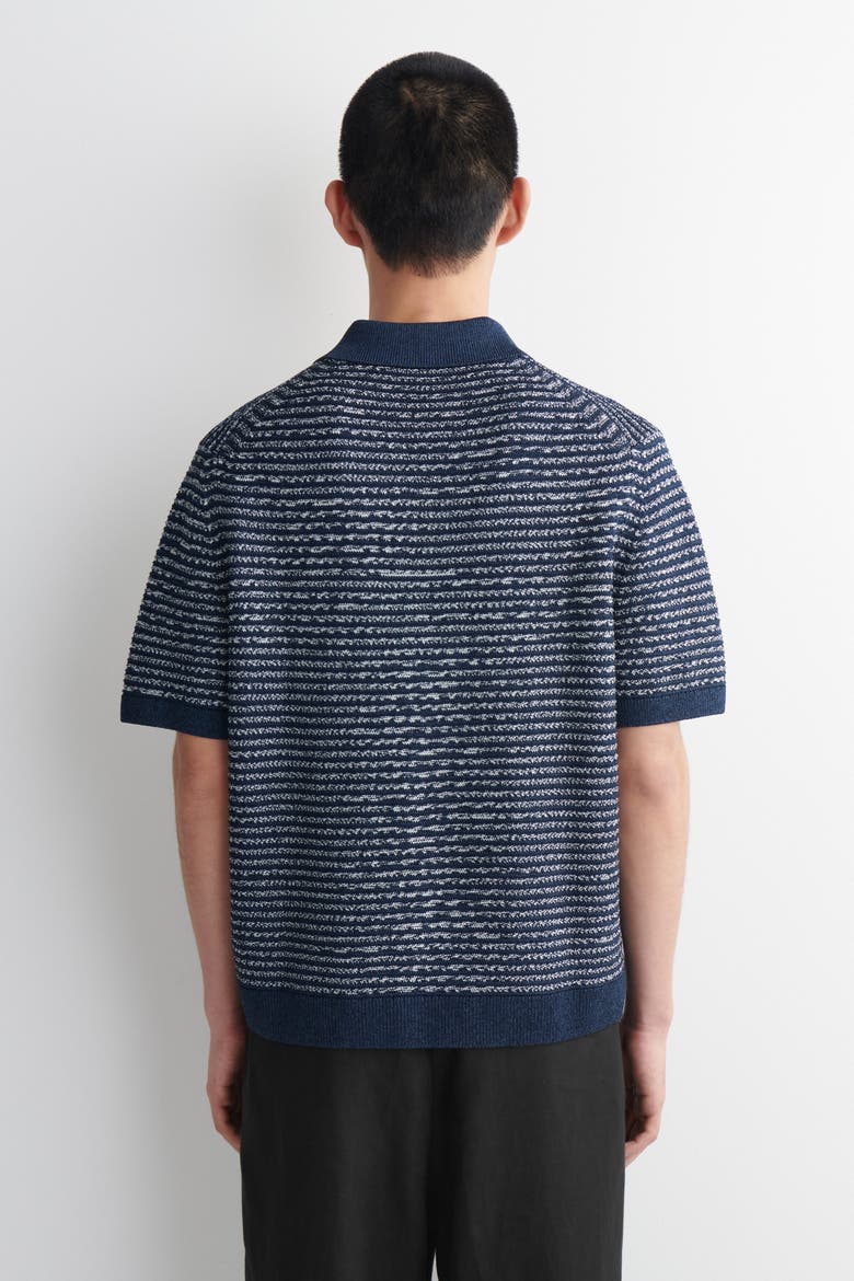 Open-knit Polo Shirt, Alternate, color, NAVY / WHITE / STRIPED