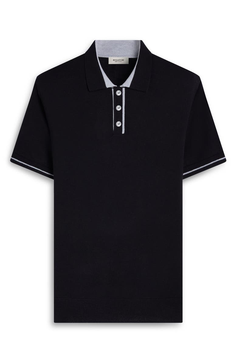 Bugatchi Three Button Merino Wool & Silk Polo, Alternate, color, Black