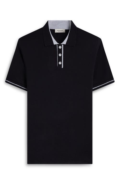 Bugatchi Three Button Merino Wool & Silk Polo In Black