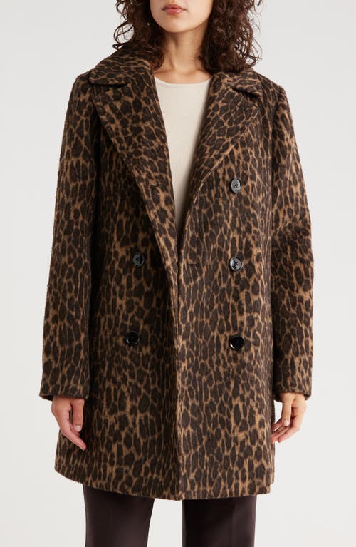 Bcbgeneration Missy Leopard Double Breasted Coat In Brown