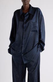 Balenciaga Crystal Embellished Oversize Satin Button-Up Shirt