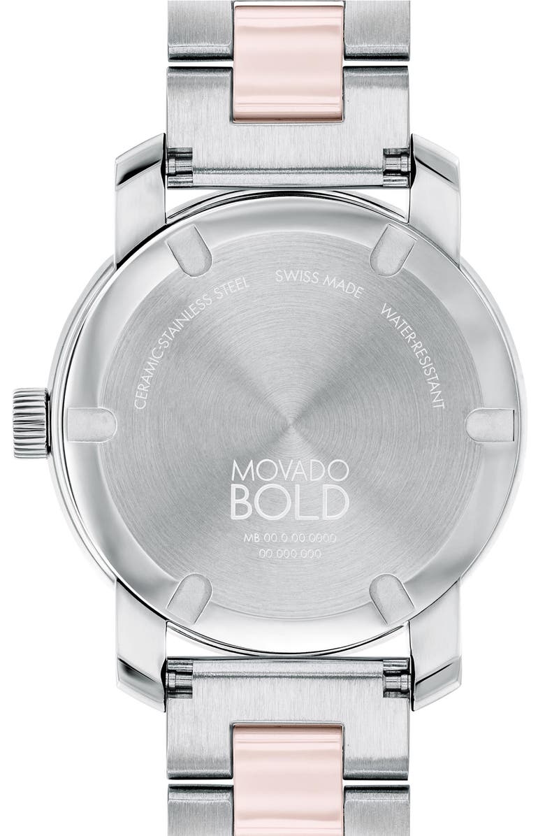 Movado Bold Iconic Crystal Bracelet Strap Watch, 36.3mm, Alternate, color, Silver