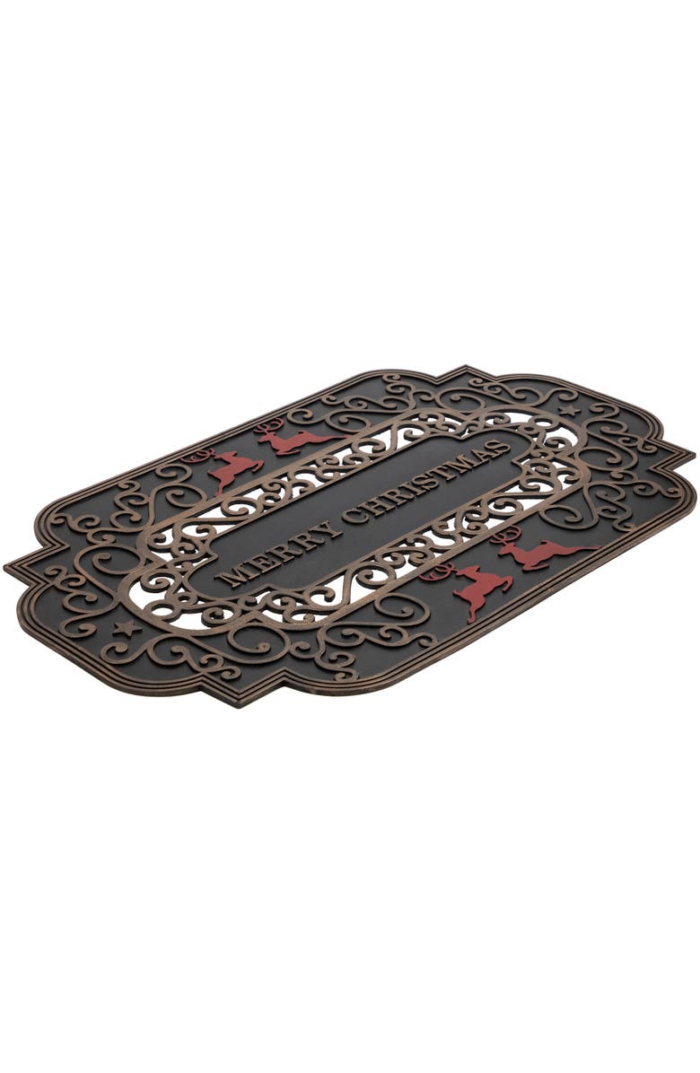 Northlight Black and Copper Reindeer "Merry Christmas" Doormat 18" x 30", Alternate, color, Black