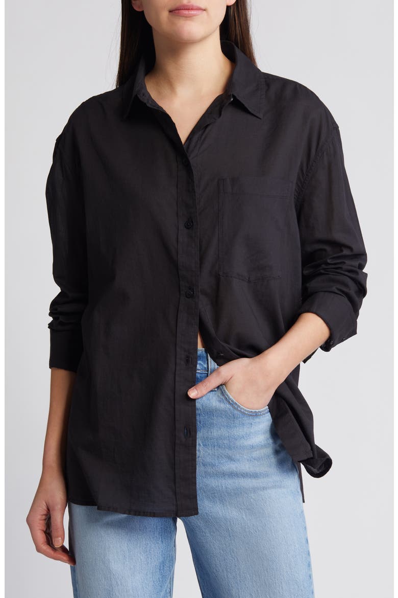 Cotton Voile Button-Up Shirt, Main, color, BLACK